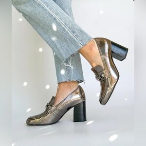 Franco Sarto Tabby Gunmetal Metallic Block Heeled Loafer Size 10